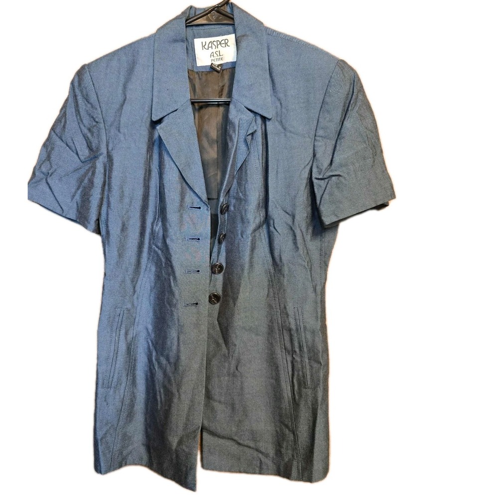 Kasper ASL Women Polyester Viscose Size 2p Blue Short Sleeve Blazer